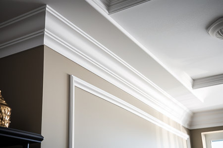 detailed close-up of decorative molding installed at a ceiling corner, created with generative aiの素材