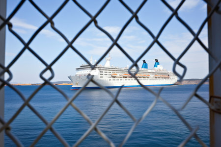 cruise ship viewed through prison bars, created with generative aiの素材