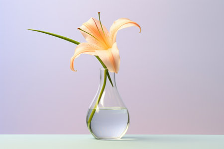 a lily flower in a glass vase against a pastel backdrop, created with generative aiの素材