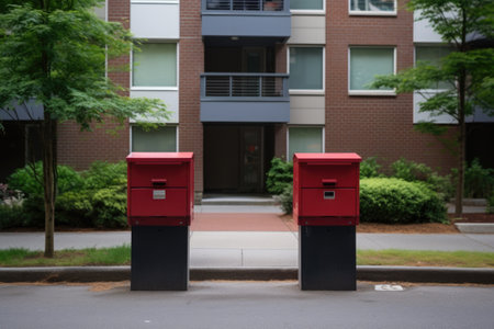 two mailboxes standing together for different apartments, created with generative aiの素材