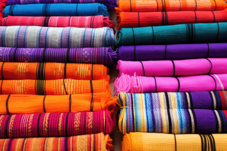 photos of hand-woven textiles in bright colors, created with generative aiの素材