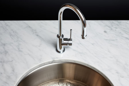 a top-down view of a low-flow kitchen faucet, created with generative aiの素材