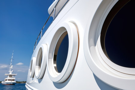 portholes on the side of a yacht, created with generative aiの素材