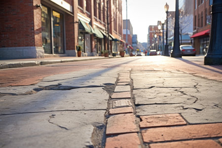 uneven pavement on a city sidewalk, created with generative aiの素材