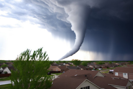 tornado causing destructive damage, created with generative aiの素材