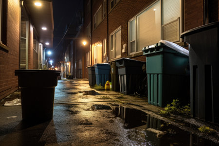 an image of sealed garbage bins preventing pest nighttime activity, created with generative aiの素材