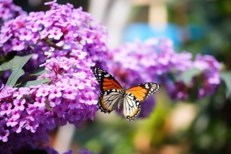 a butterfly sitting on a blooming flower, created with generative aiの素材