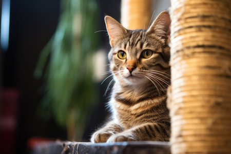 cat sitting near a scratching post, created with generative aiの素材