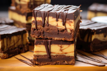 peanut butter and chocolate layered brownies, created with generative aiの素材