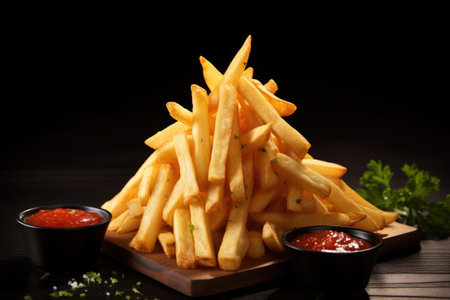 french fries stack shaped like a pyramid, created with generative aiの素材
