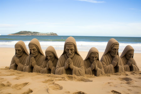 sand art showing the apostles on a beach, created with generative aiの素材