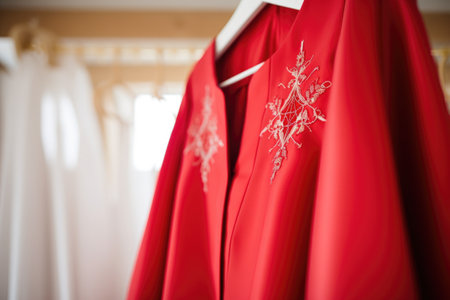 detail shot of a confirmation gown on a hanger, created with generative aiの素材