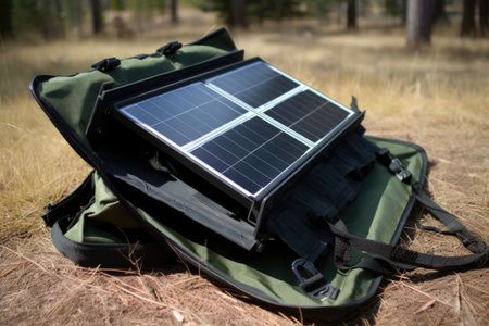 portable solar panel charger folded open, created with generative aiの素材