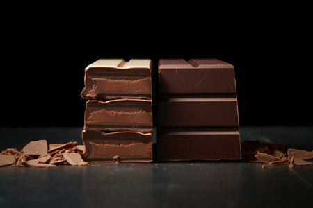 two halves of a once shared chocolate bar, created with generative aiの素材