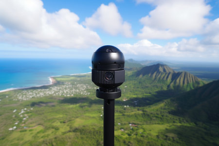 360-degree camera capturing a panoramic view, created with generative aiの素材