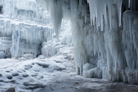 cave walls covered with icy formations, created with generative aiの素材