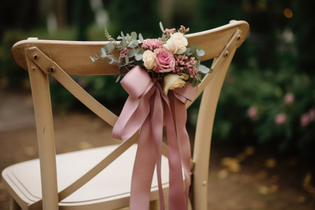 ceremony chair decoration with flowers and ribbons, created with generative aiの素材