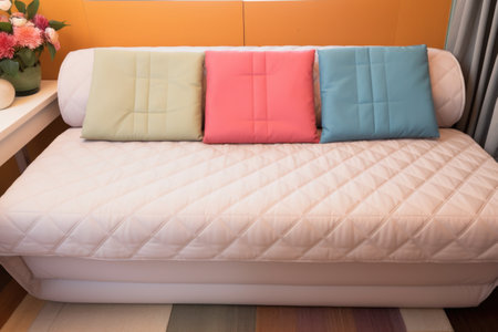 a neatly arranged sofa bed with a quilted cover, created with generative aiの素材