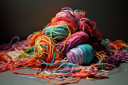 yarn tangled then unraveled, unknotted, created with generative aiの素材