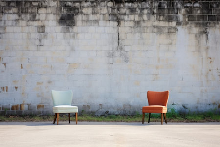 two small chairs placed back to back, created with generative aiの素材