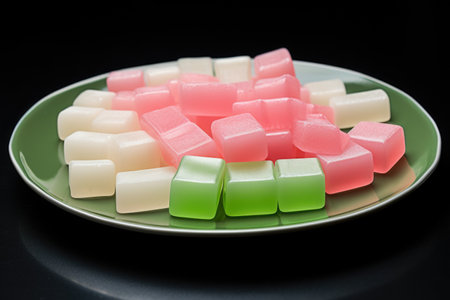 sugar-free chewing gums arranged on a plate, created with generative aiの素材