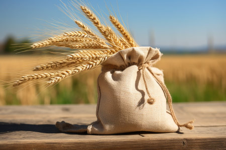 a bag filled with wheat indicating agricultural yields, created with generative aiの素材