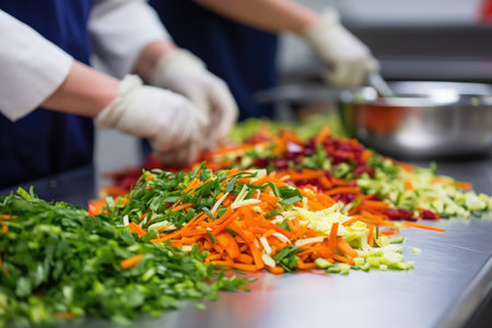 fresh veggies being chopped in the office kitchen, created with generative aiの素材