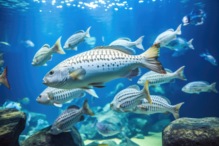a group of fish swimming together in an aquarium, created with generative aiの素材