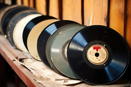 an array of old vinyl records, created with generative aiの素材