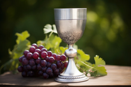 silver baptism chalice filled with wine, created with generative aiの素材