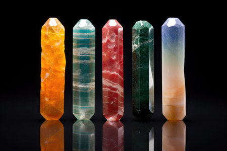 seven stones arranged in a vertical line each representing different chakra colors, created with generative aiの素材