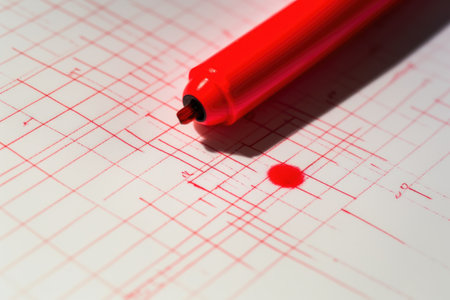 red highlighter marking errors in a paper printed with code, created with generative aiの素材