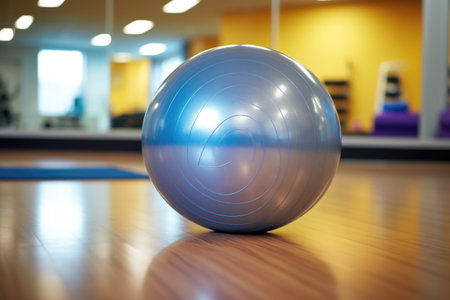 a yoga ball near a gym mirror, created with generative aiの素材