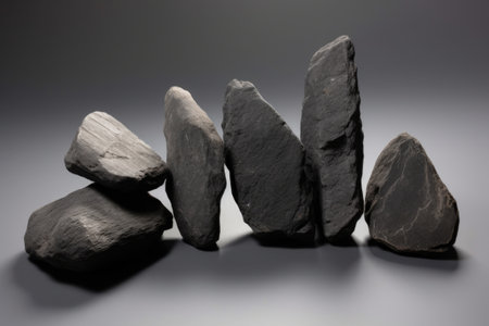 basalt hot stones arranged on a grey backdrop, created with generative aiの素材