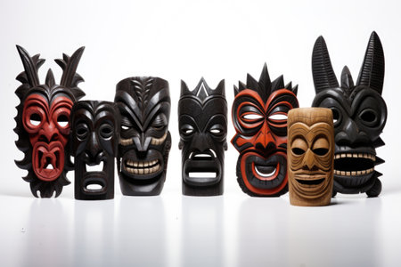tribal masks on a plain white background, created with generative aiの素材