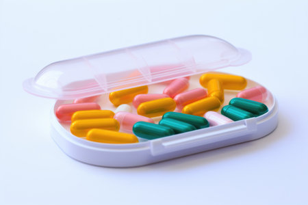 contraceptive pills arranged on a white background, created with generative aiの素材