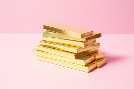 gold bars placed on a pastel background, created with generative aiの素材