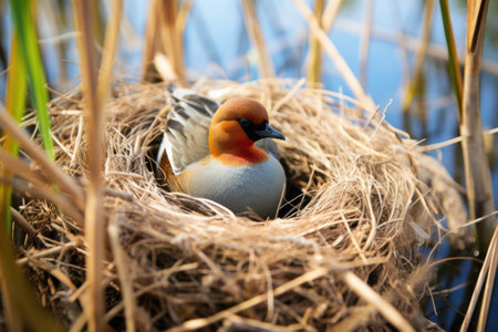a false decoy bird close to real bird nests, created with generative aiの素材