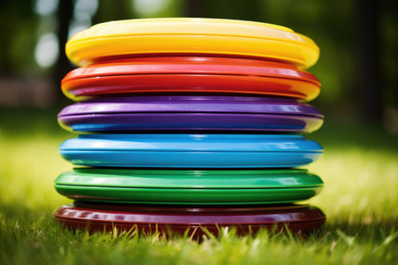tall stack of colorful tai chi discs, created with generative aiの素材