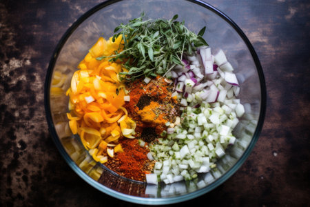the harmony of mixed ingredient in a bowl, created with generative aiの素材