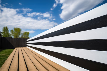 black and white painted horizontal wood fence, created with generative aiの素材