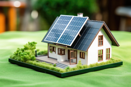 house model and solar panel on grass, created with generative aiの素材