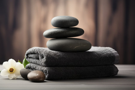 massage stones stacked on a towel, created with generative aiの素材