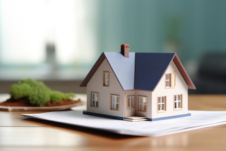 a home model resting on a seal of guarantee paper, created with generative aiの素材