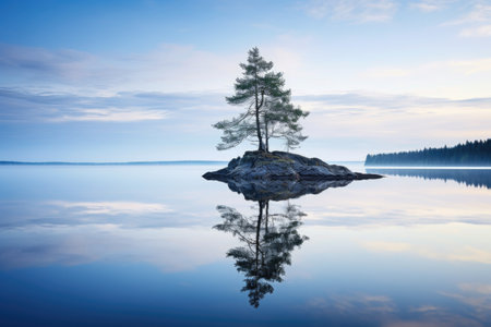 serene scene of a reflection in still water, created with generative aiの素材