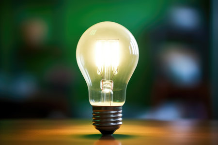 close-up of a eco-friendly smart lightbulb, created with generative aiの素材