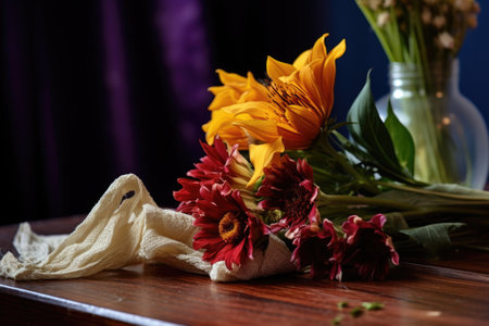 a wilted flower next to a bouquet of fresh ones, created with generative aiの素材