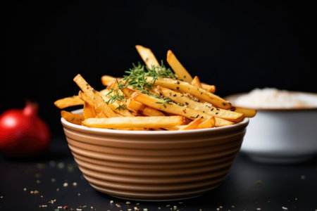 french fries in a ceramic bowl, created with generative aiの素材