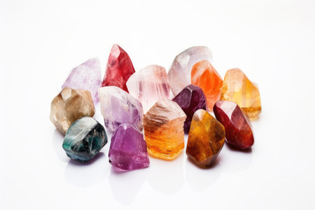 crystal healing stones on white surface, created with generative aiの素材