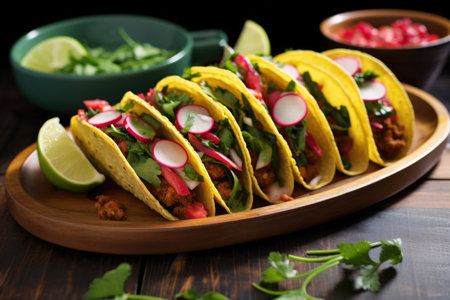 high-resolution image of chorizo tacos with radishes, created with generative aiの素材